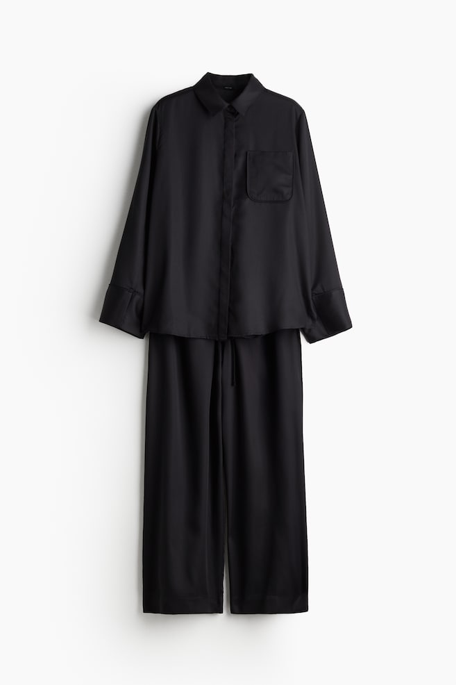 Pijama de satín - Negro/Azul tenue/Crema - 1