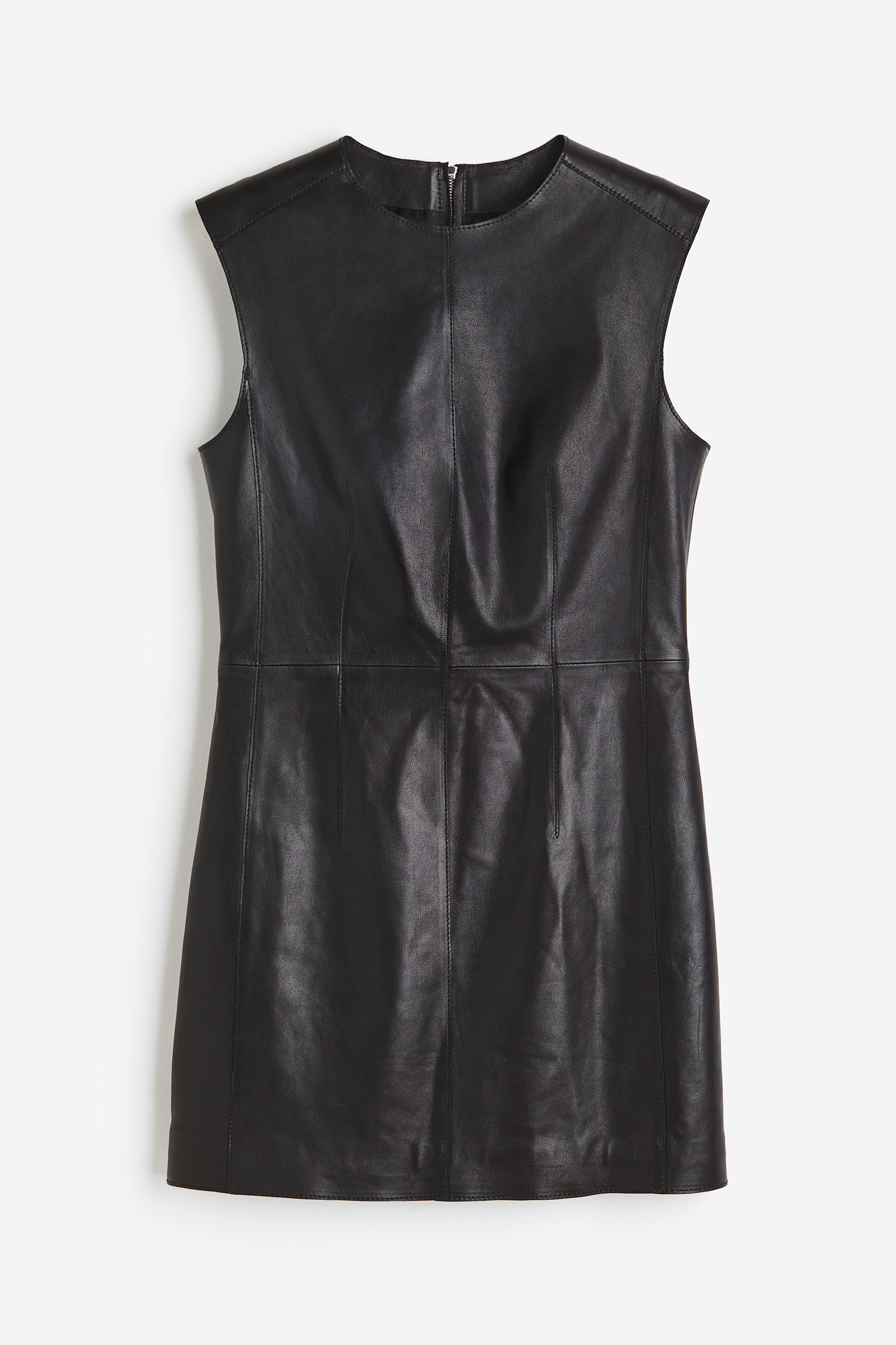 Mini robe en cuir - Encolure ronde - Sans manches - Noir - FEMME | H&M CH