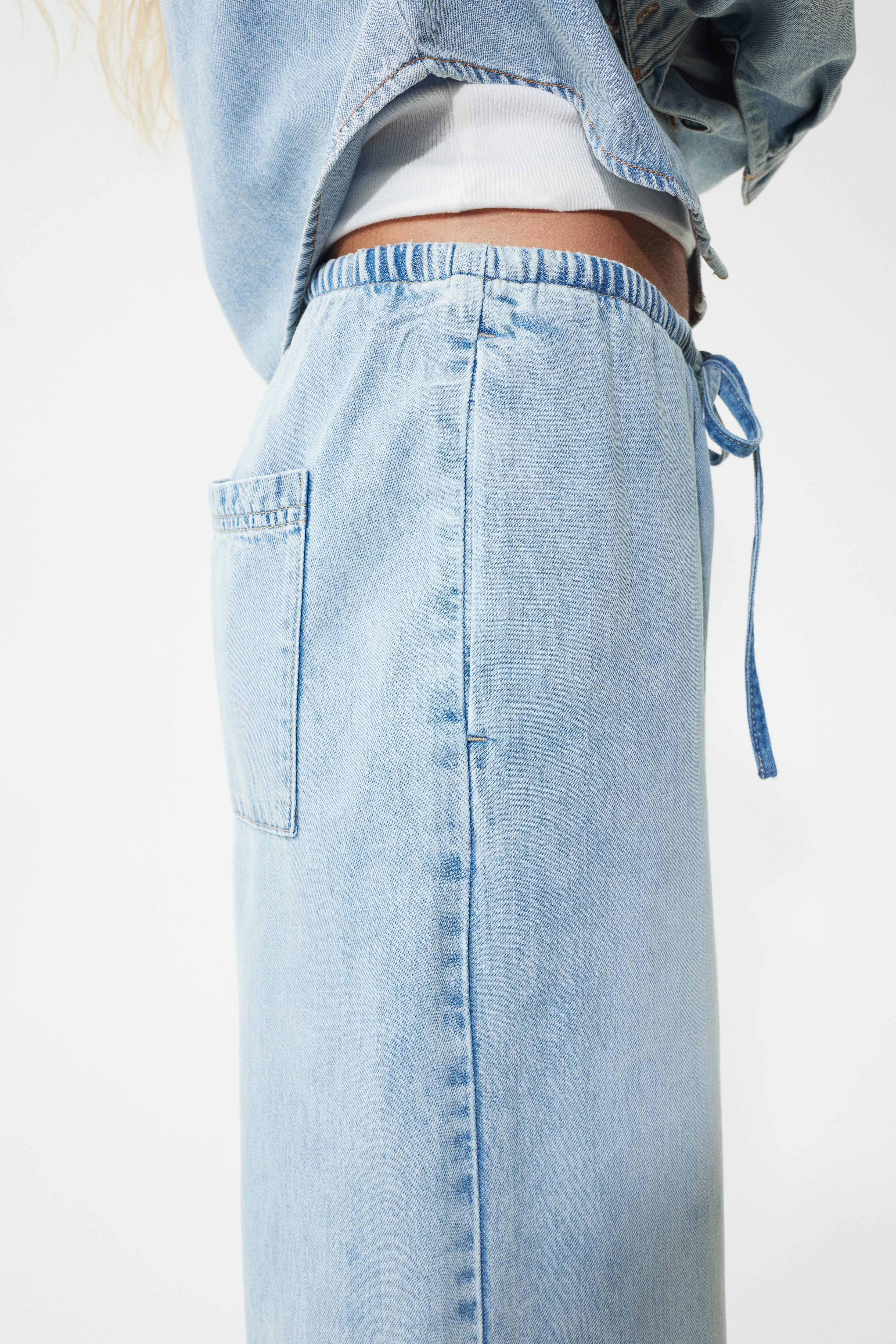 Denim drawstring trousers