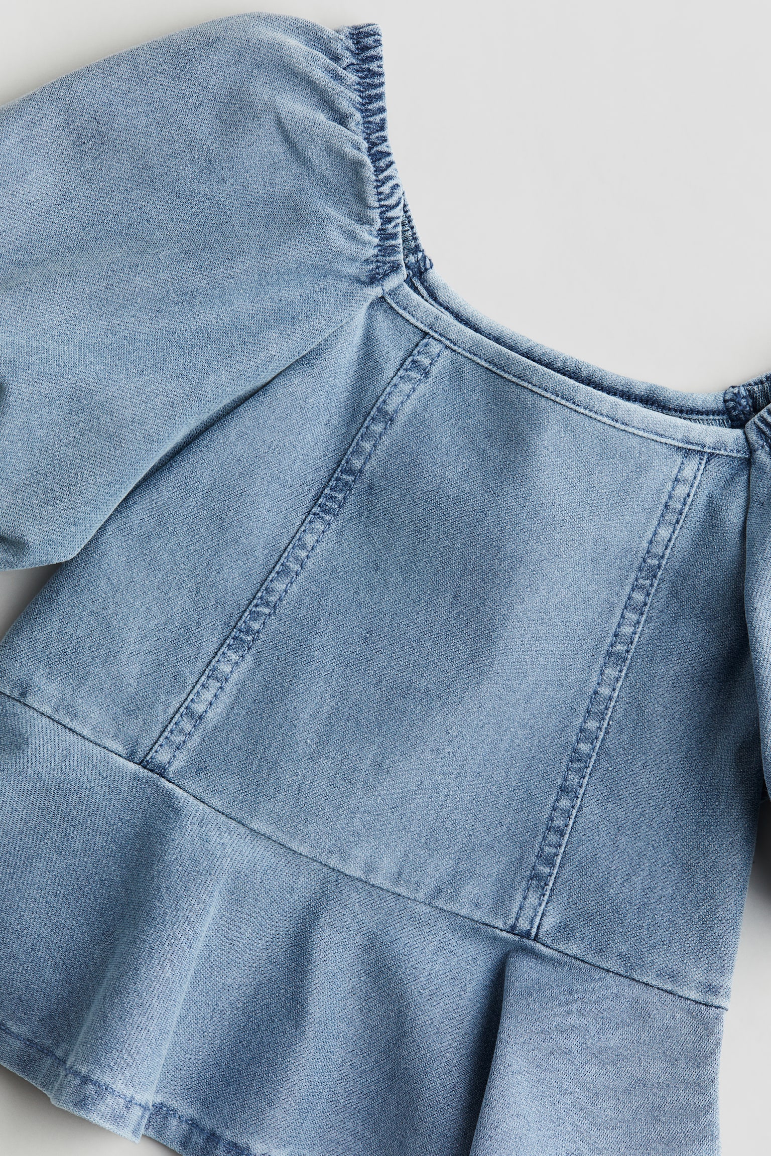 Denim-look peplum blouse - Denim blue/Light pink/Washed grey - 2