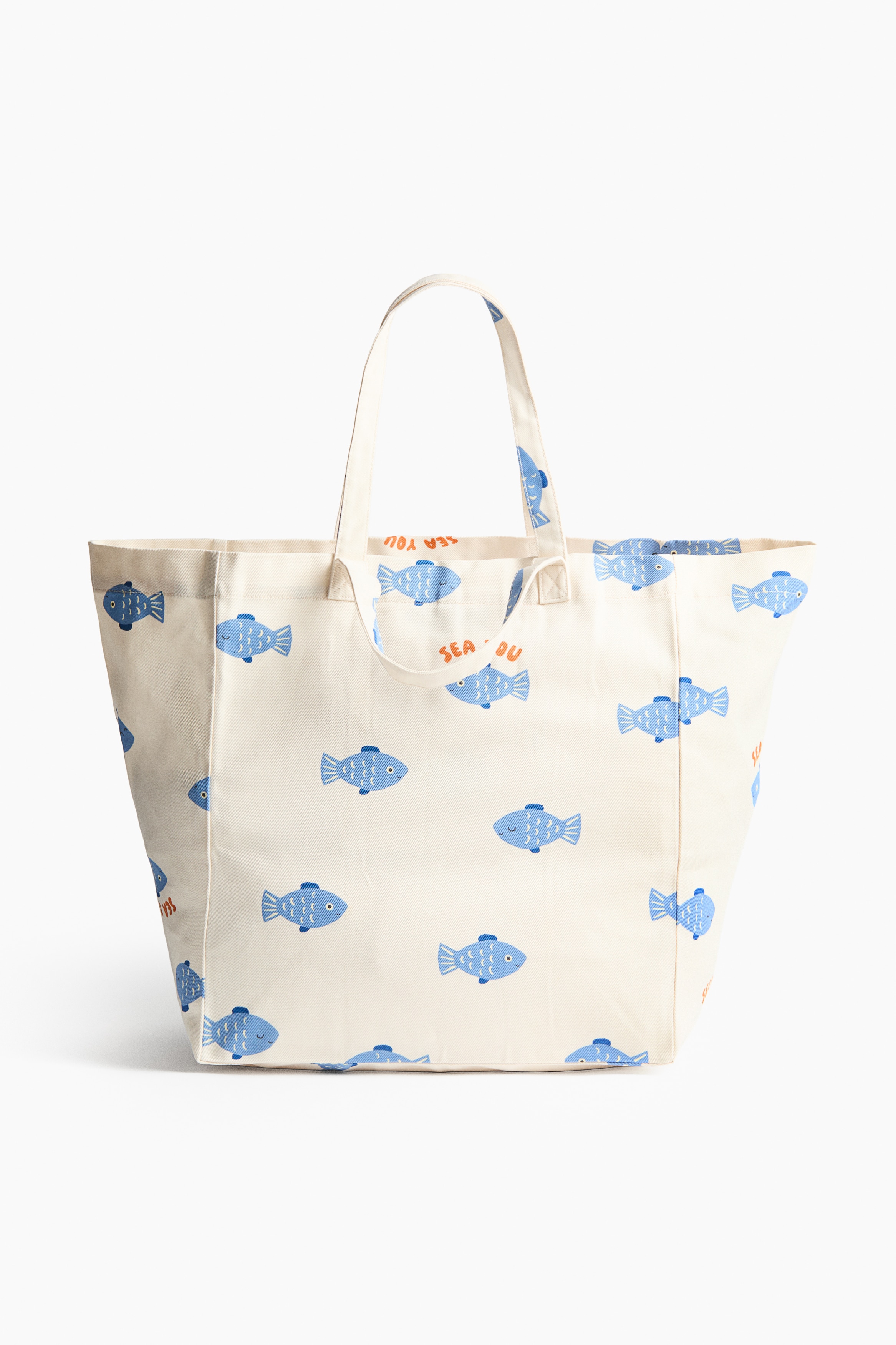 Patterned Beach Bag - Cream/fish/Turquoise/patterned/Light yellow/fruit