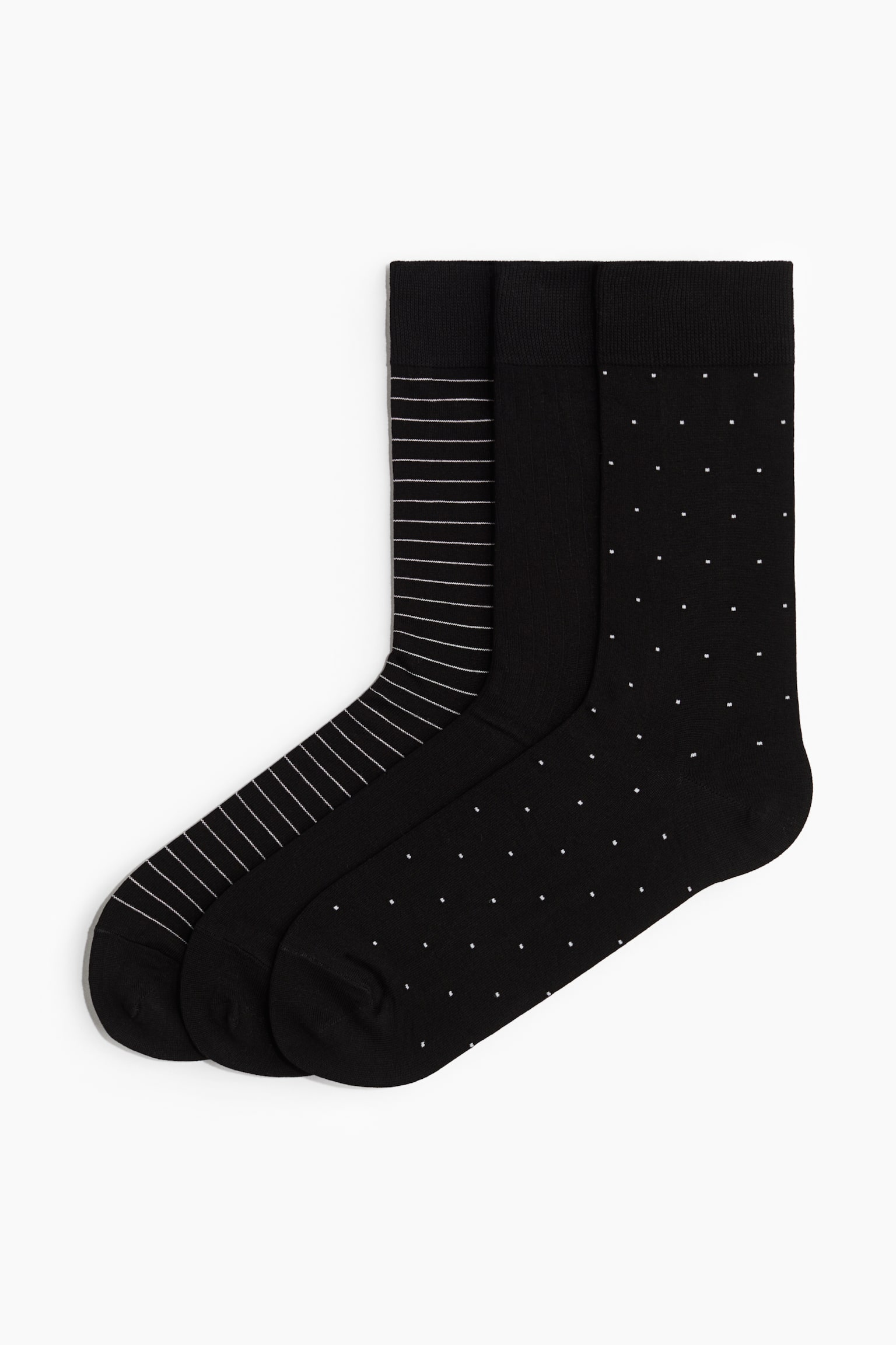 Fine-knit socks - Black/Striped/Navy blue - 1