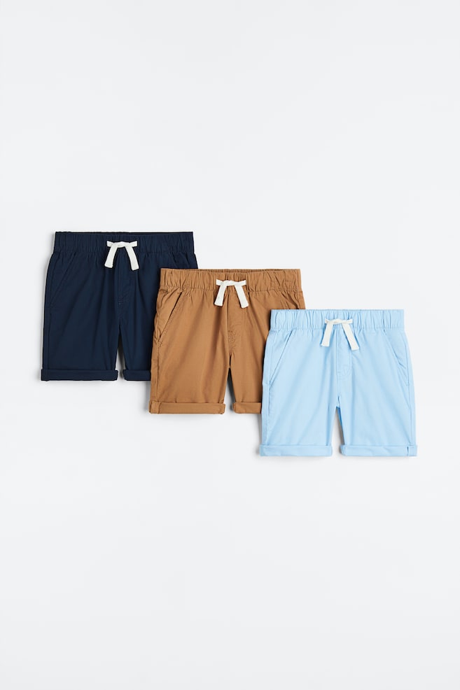 3-pak shorts i bomuld - Lyseblå/Mørk beige - 1