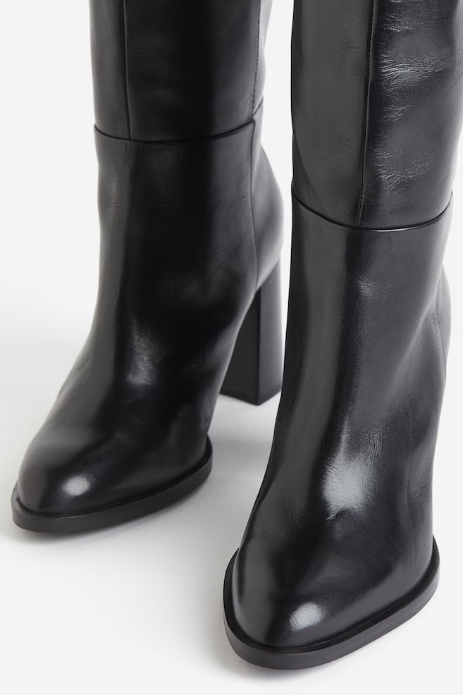 Knee-high leather boots - Black - 3