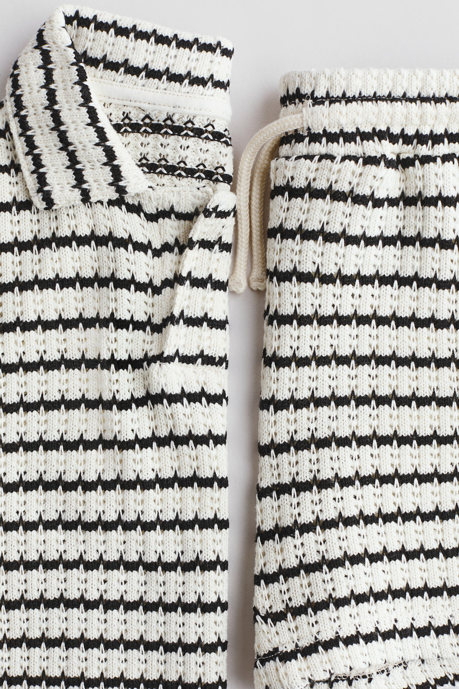 2-piece textured-knit set - White/Black striped - 2