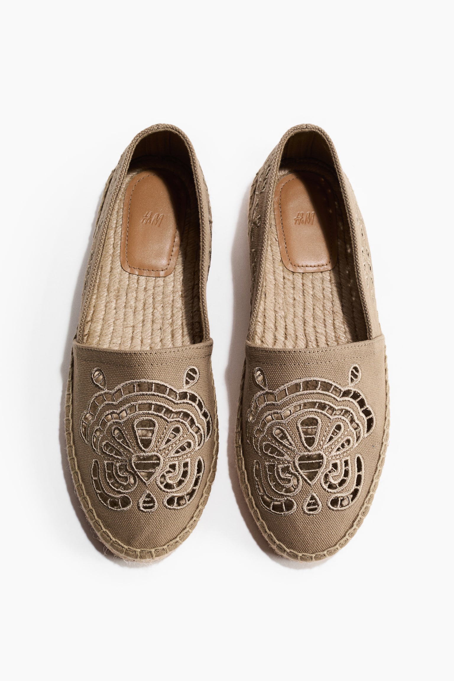 Broderie anglaise espadrilles - Khaki green/White/Dark brown - 4