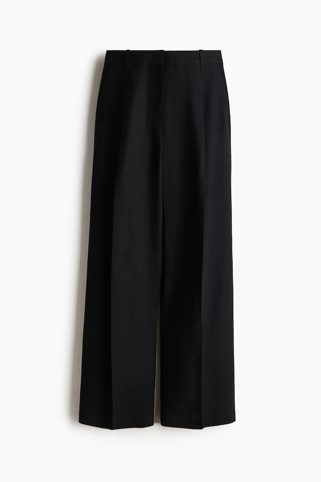 Elegante Hose aus Leinenmix - Schwarz/Cremefarben/Dunkelbraun - 1