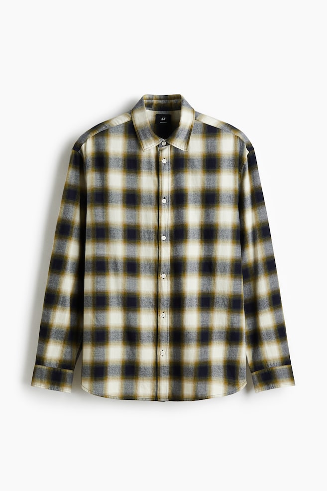 Relaxed Fit Flannel Shirt - Dark green/Check/Dark brown/Check/Navy blue/Check/Black/Grey check - 1