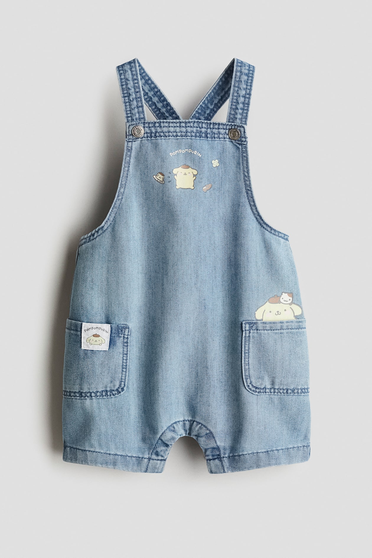 Printed Denim Overall Shorts - Denim blue/Pompompurin - Kids | H&M US