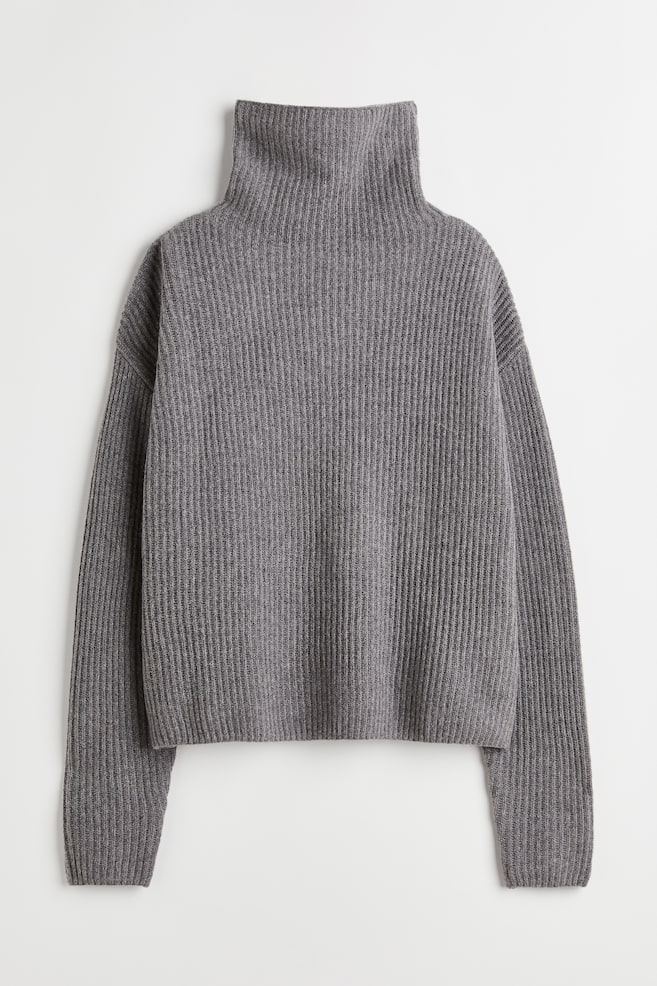 Rib-knit wool jumper - Grey marl/White/Red - 2