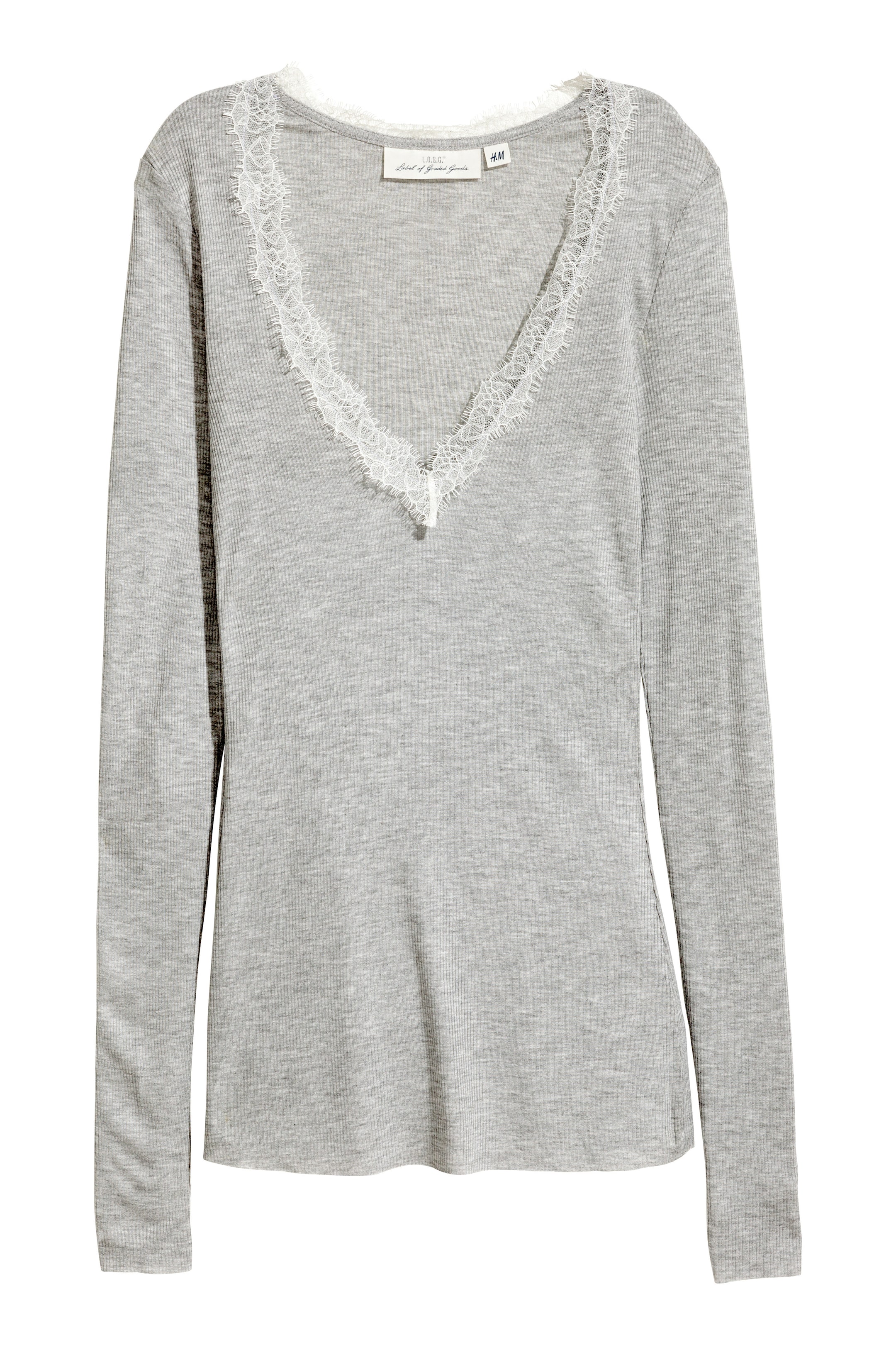 View larger image: Ribbed jersey top - Grey marl - Ladies | H&M GB 1