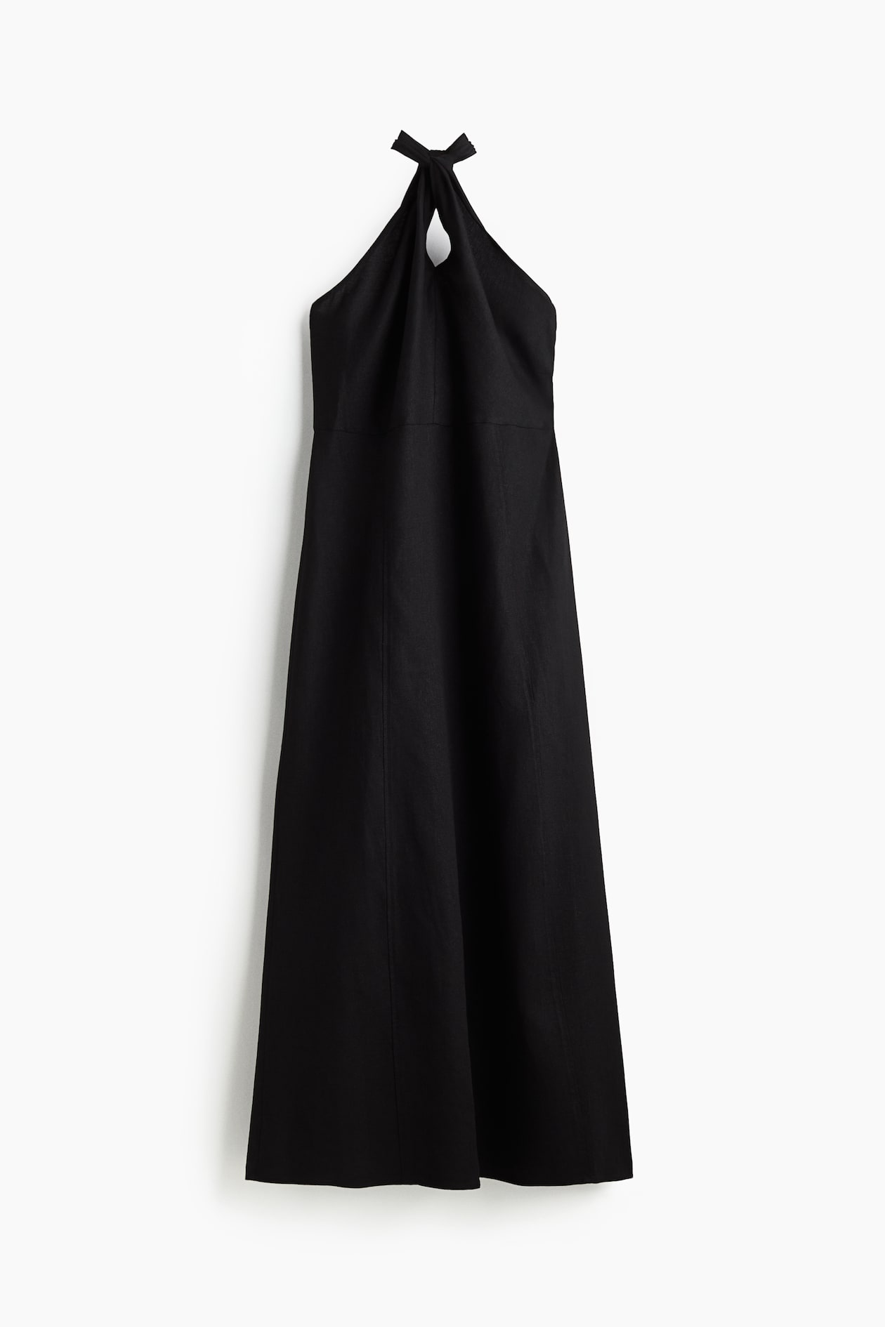 h&m black halter dress Women's Linen-Blend Halterneck and gathers at sides party-season Black Round Neck Sleeveless Size:1/2T
