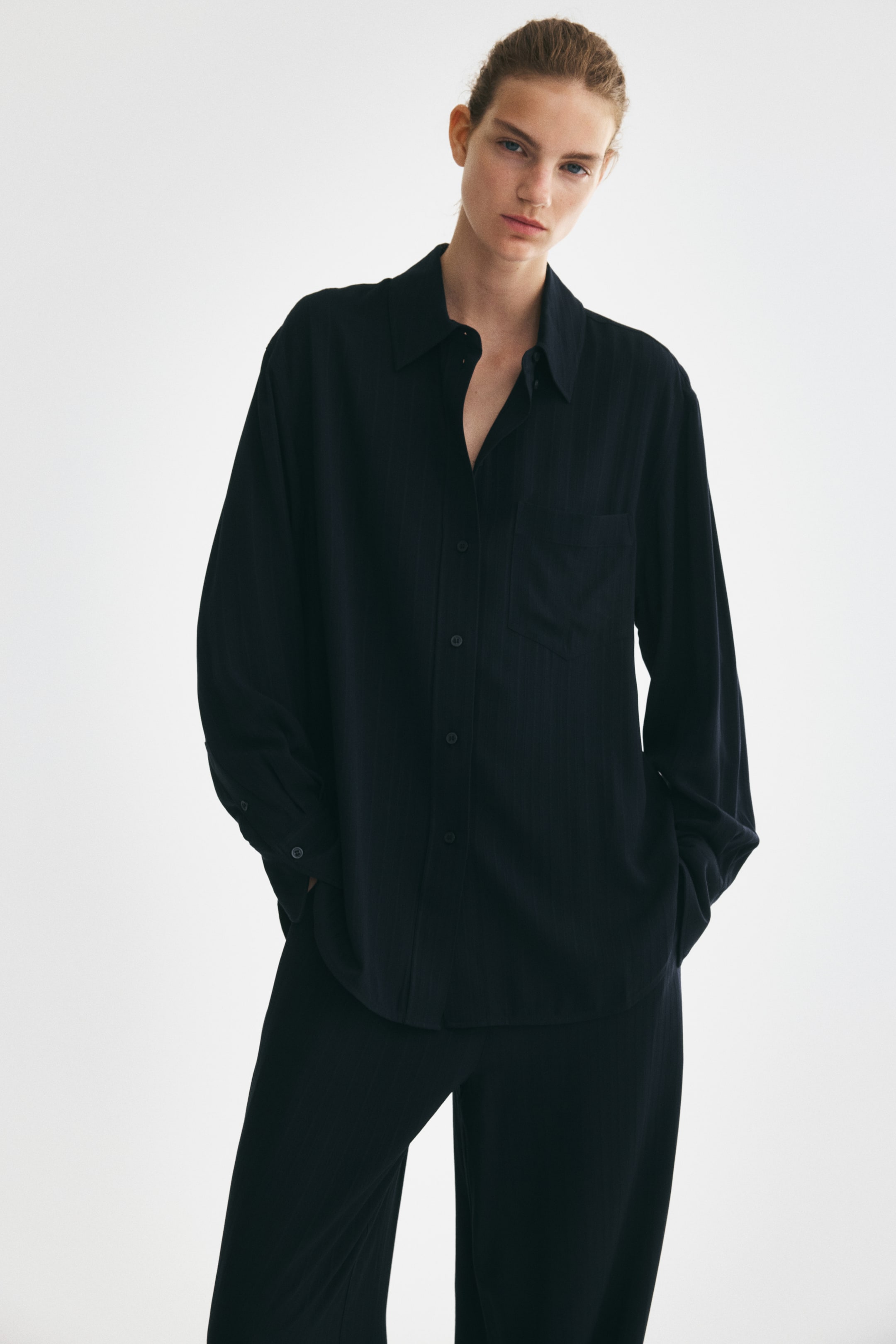View larger image: Oversized viscose shirt - Navy blue - Ladies | H&M 1