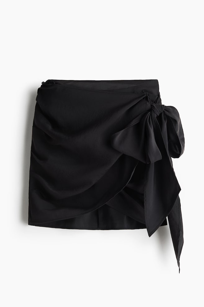 Jupe portefeuille drapée - Noir/Rose clair - 1