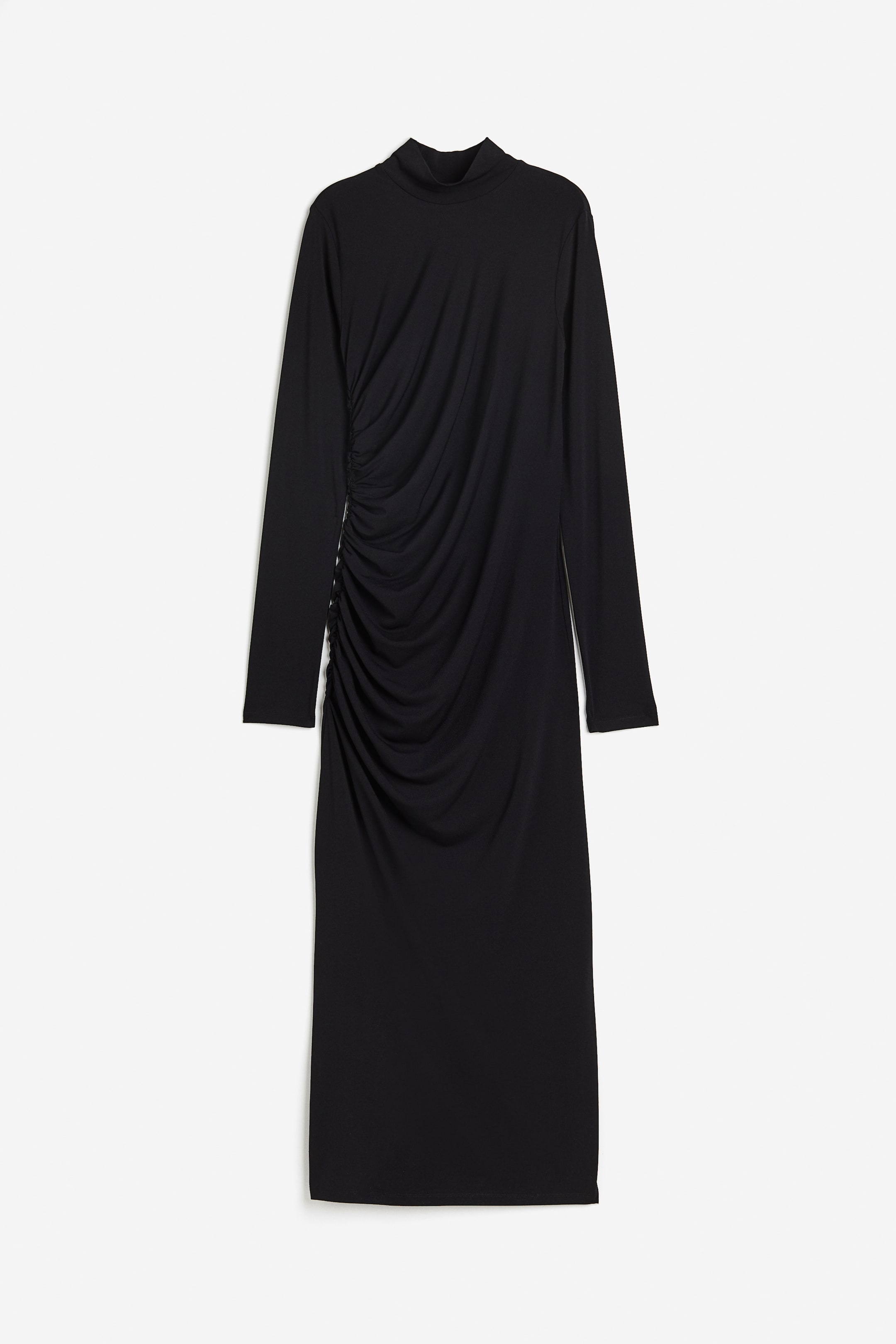 Gathered Mock Turtleneck Dress - Turtleneck - Long sleeve - Black ...