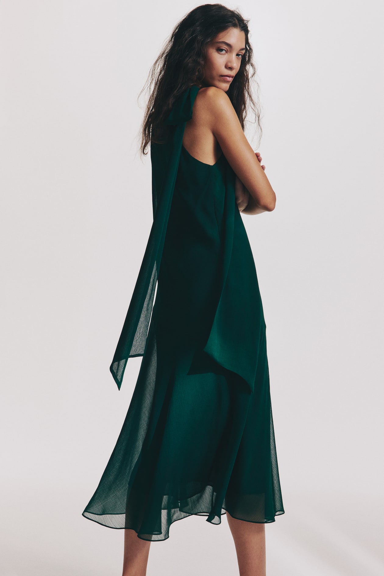 green emerald velvet dress Scarf-Detail Strapless Gown in Spring Green main image 1