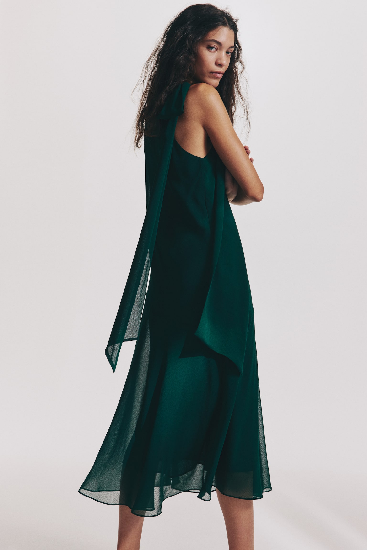 Scarf-detail dress - Dark green/Cream/Patterned - 2