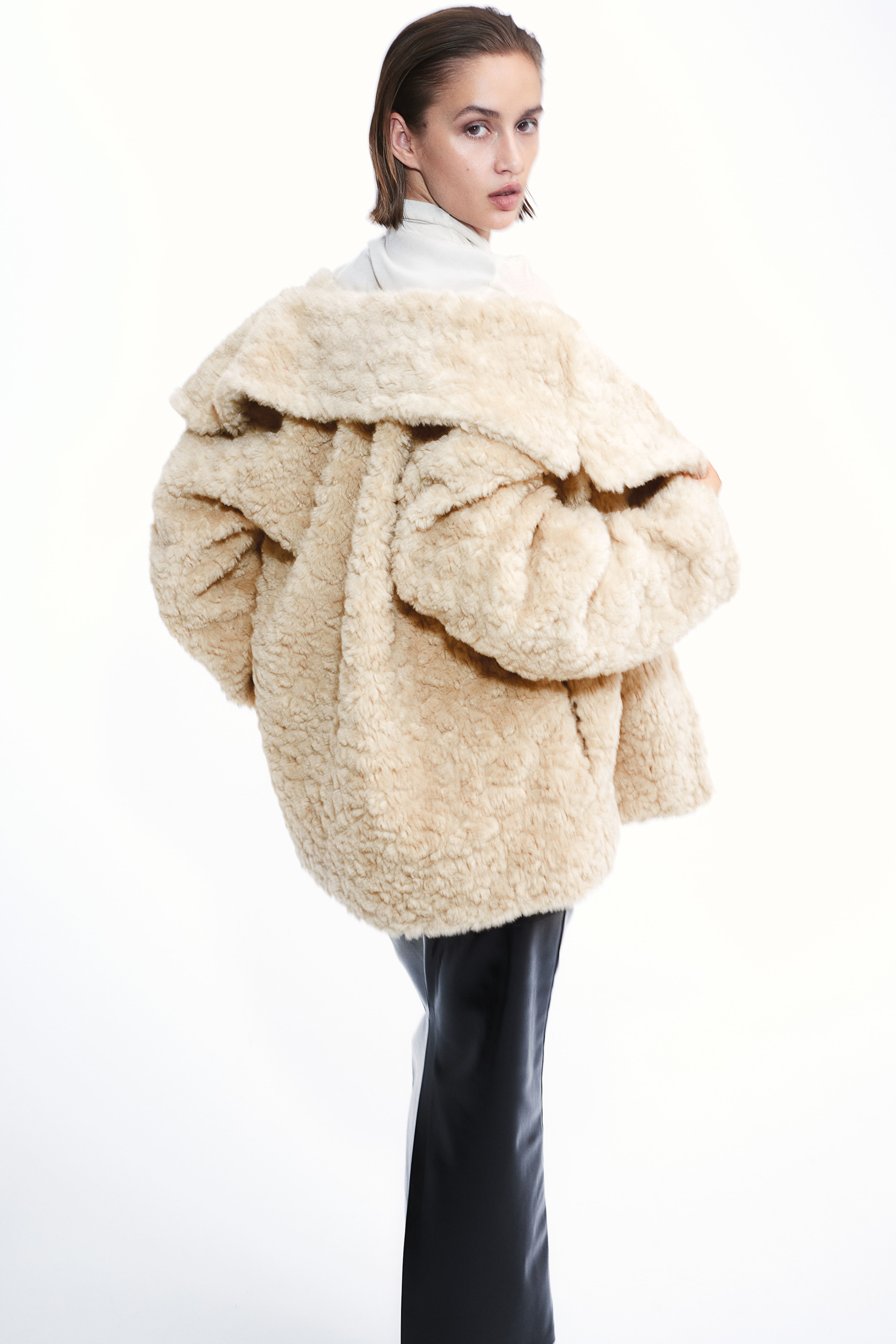 Beige fleece coat best sale