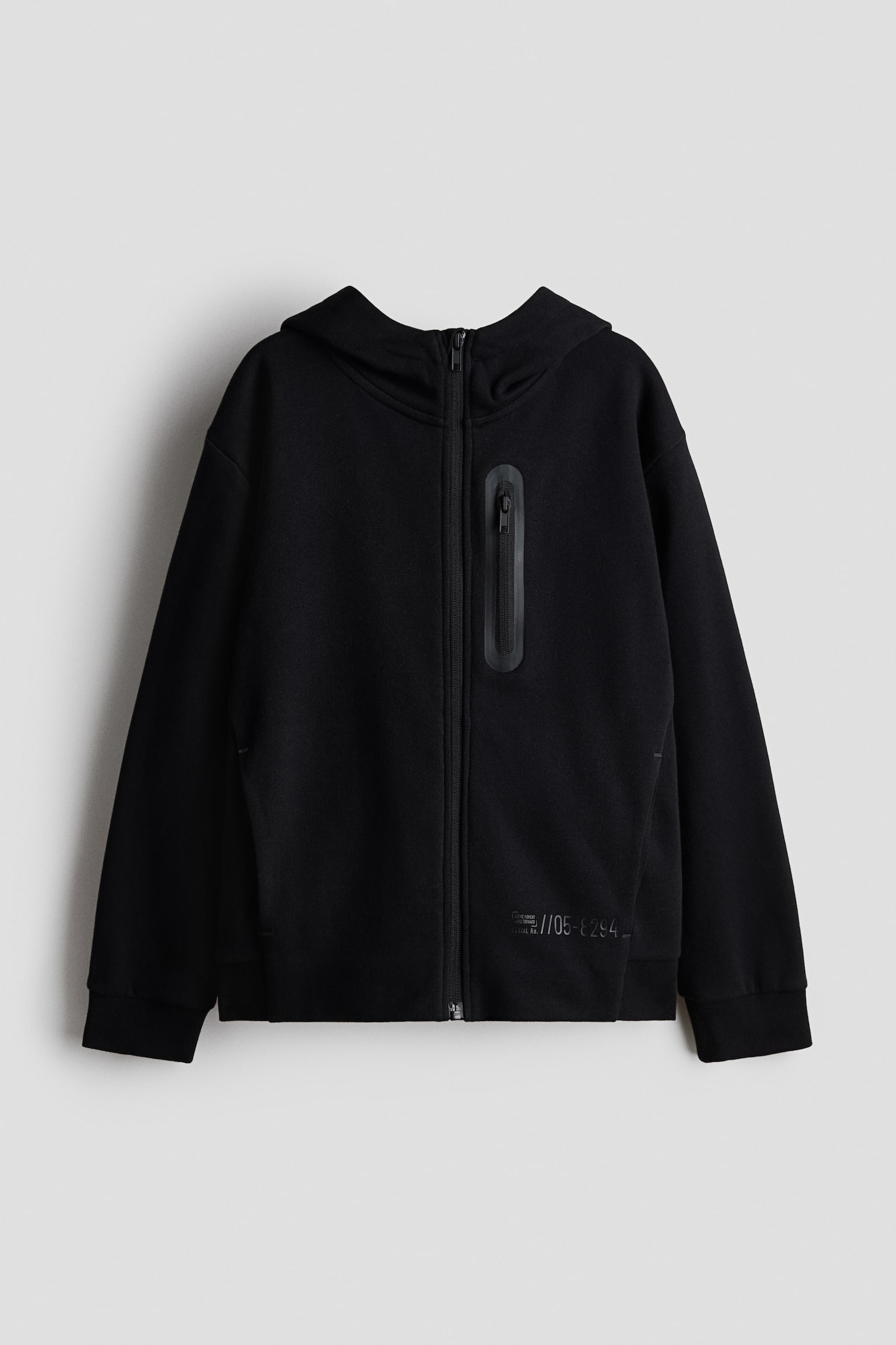 Zip-through hoodie - Black/Light grey marl