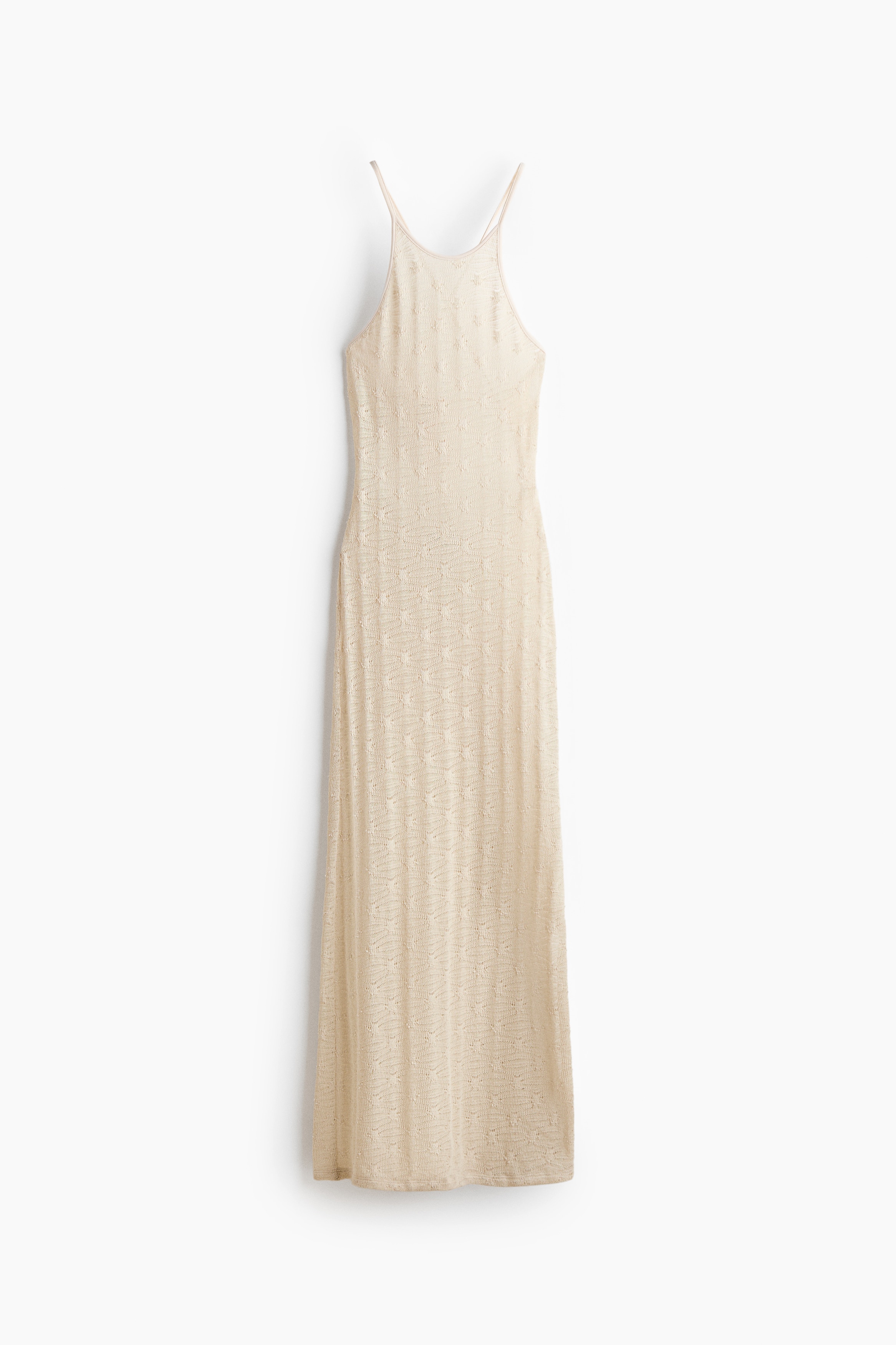 Vestido em estilo crochet com costas decotadas-Bege claro