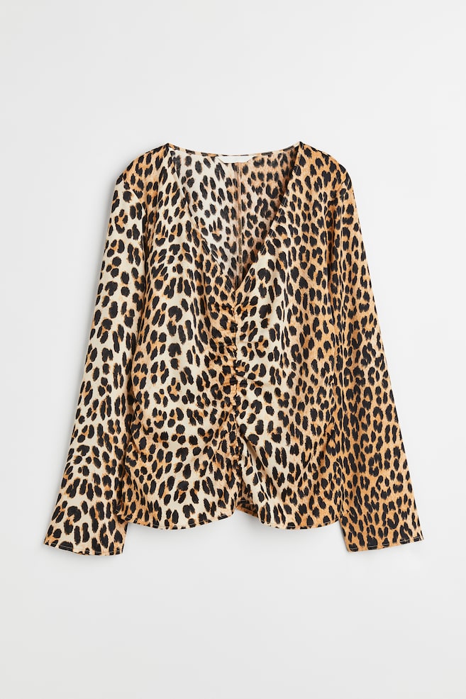 Gathered blouse - Beige/Leopard-print/Dark brown/Black/Patterned/Orange/dc - 2