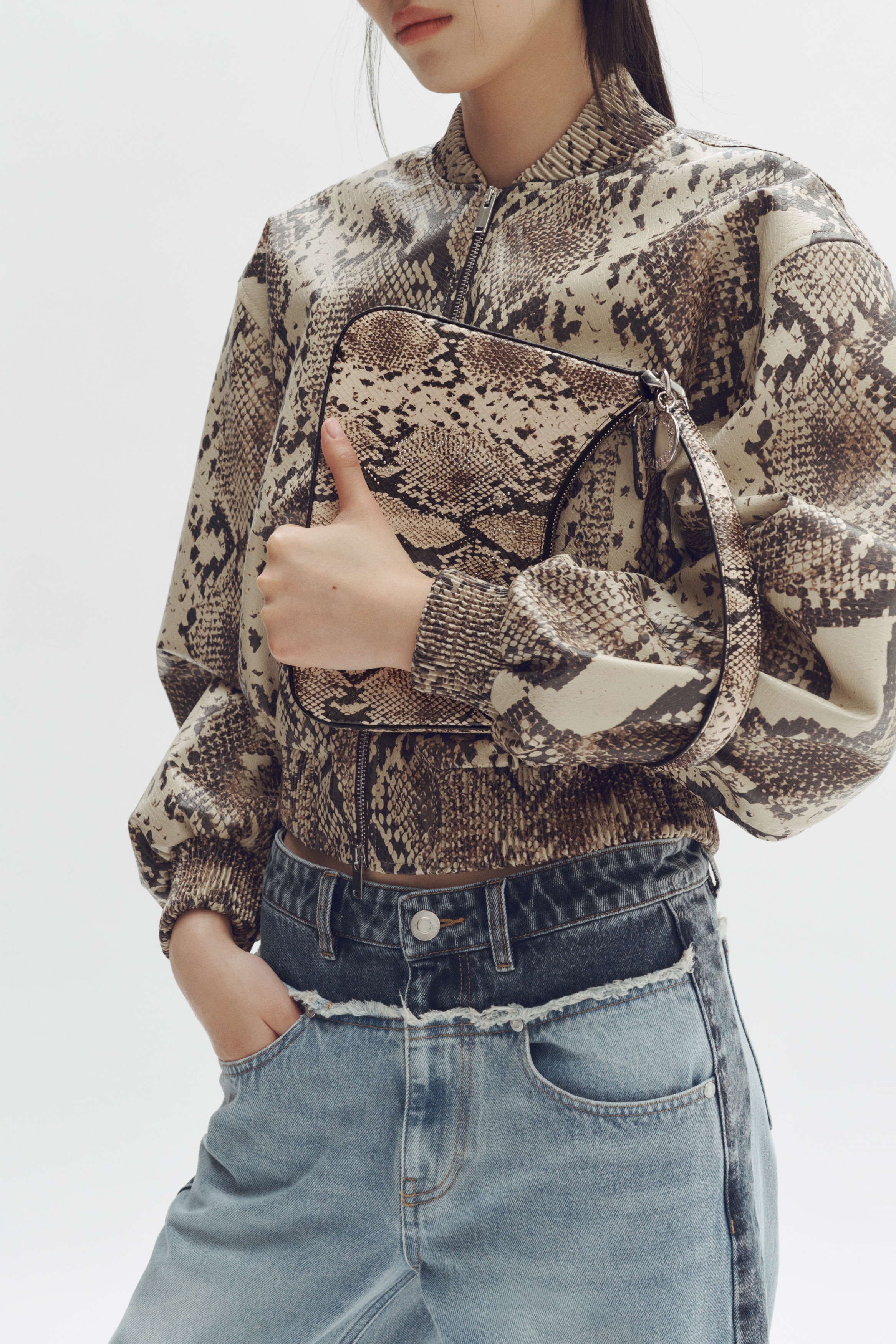 スネークスキンプリントハンドバッグ - ベージュ - レディース | H&M JP