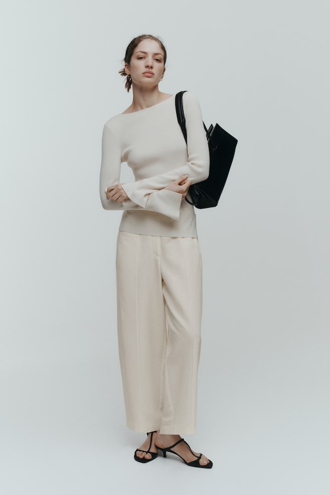 Linen-Blend Barrel-Leg Pants-Cream - 4