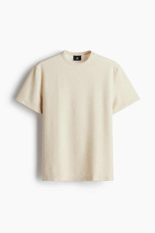 Dzianinowy T-shirt Regular Fit - Jasnobeżowy/Jasnoróżowy - 1