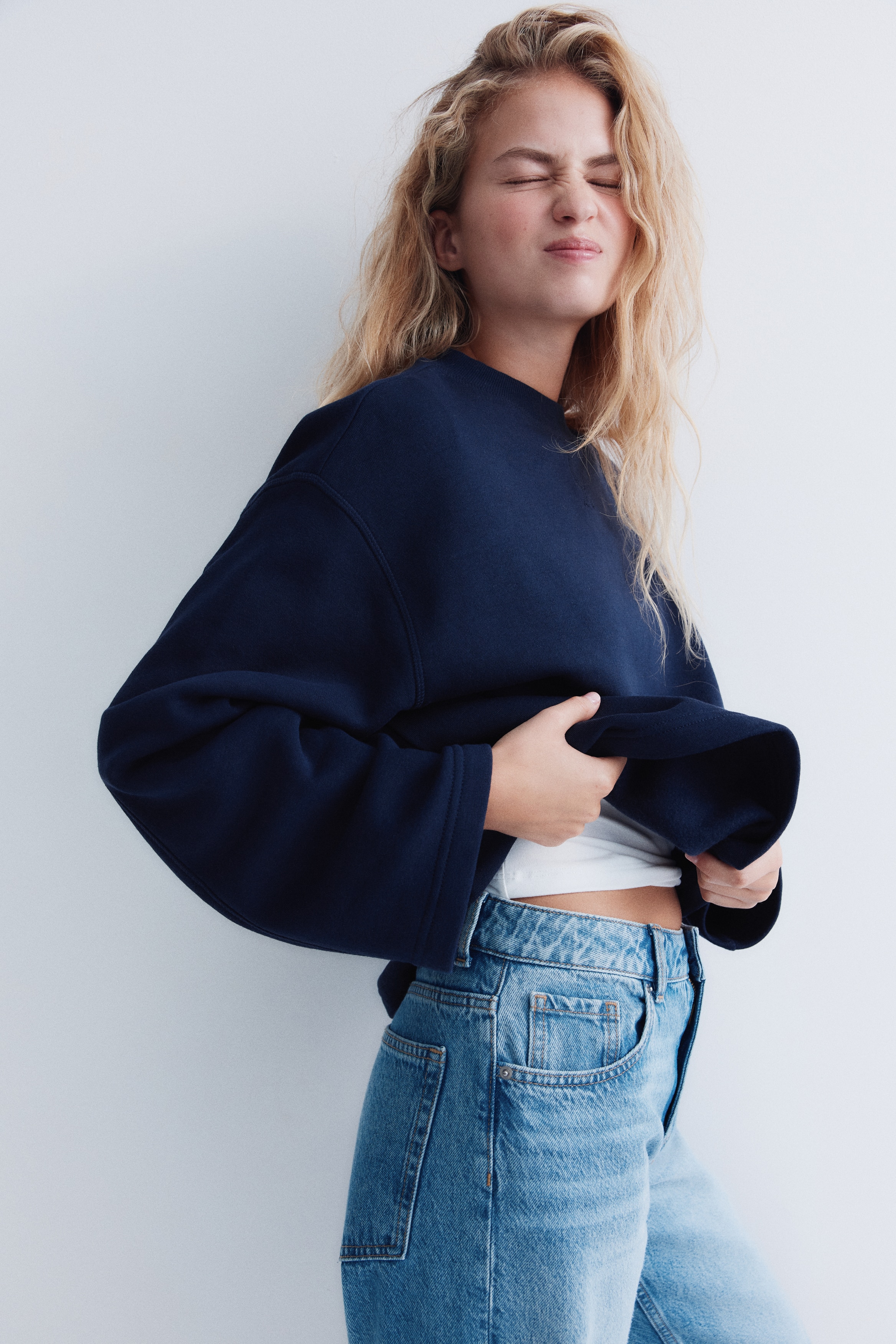 Felpa oversize - Blu navy/Grigio chiaro mélange