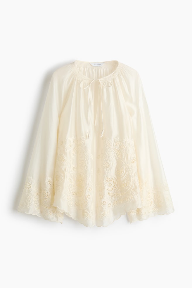 Blouse with Eyelet Embroidery - Cream - 1