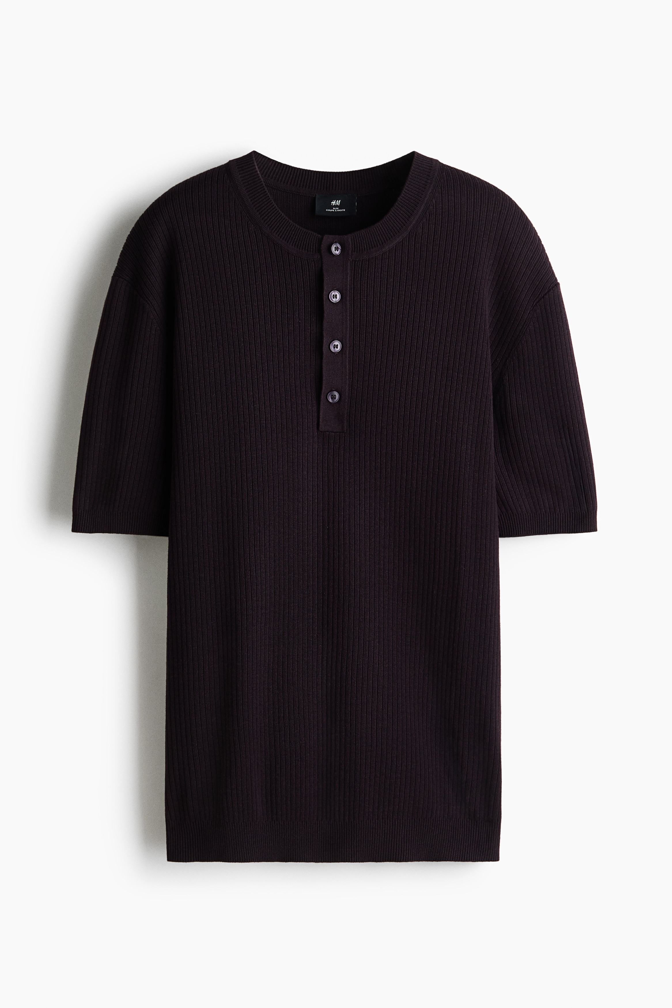 Slim-Fit Fine-Knit Henley Shirt - Dark purple/Dark dusty blue/Gray melange