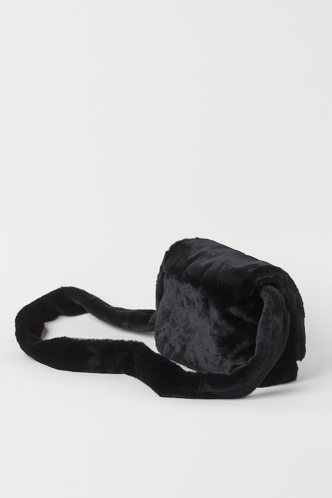 Faux fur shoulder bag - Black - 2