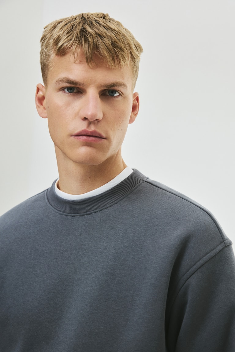 Grey Sweatshirt Crew Neck Hm Loose Fit Sweatshirt Dark Grey Men H&M IN