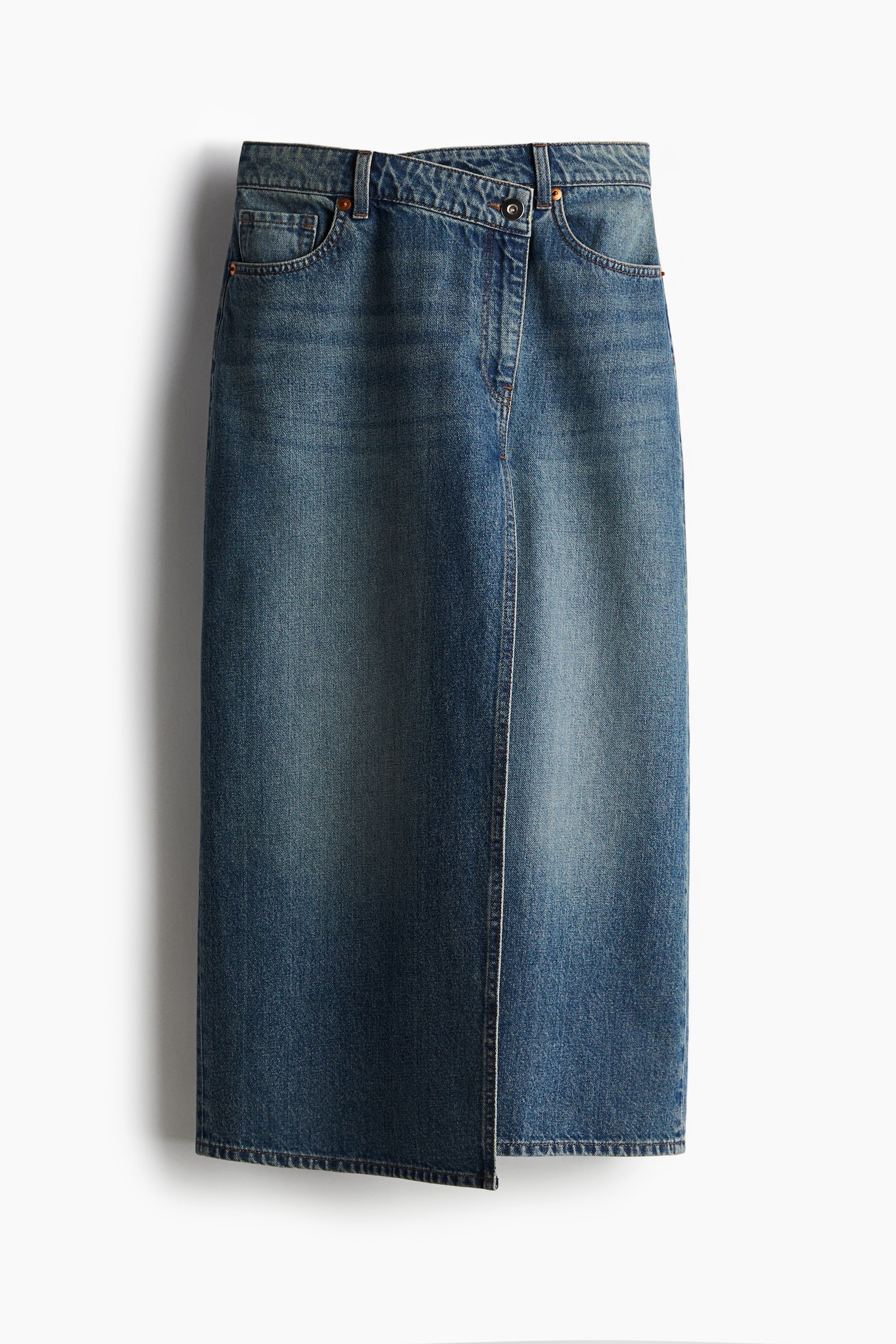 Wrapover-waist denim maxi skirt - Denim blue - 2