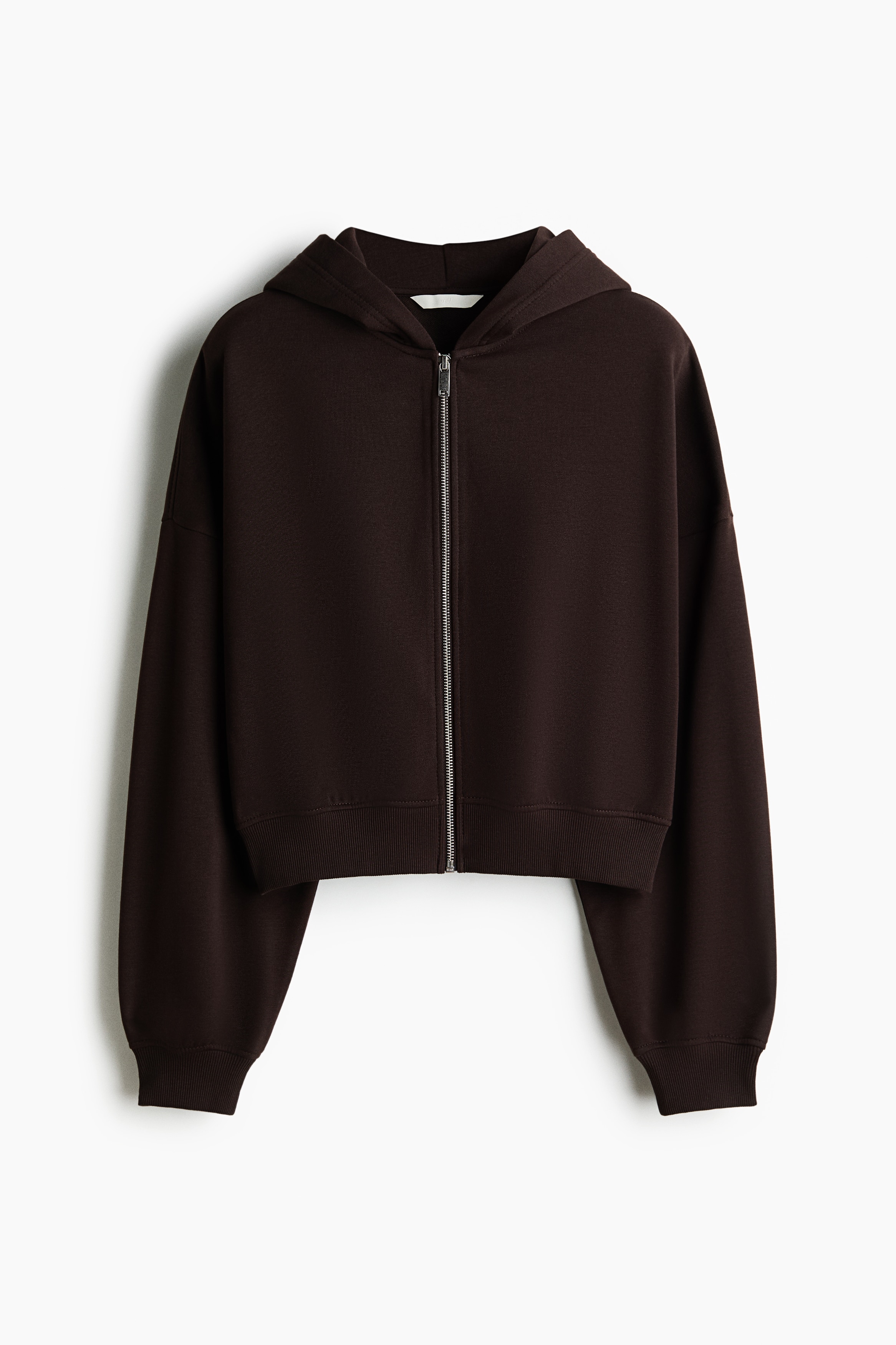 Short zip-through hoodie - Dark brown/Light grey marl/Black/Dark dusty pink