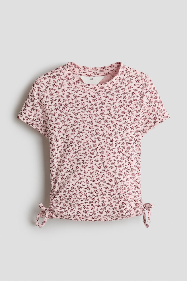 Drawstring-Detail Cotton Top - Light pink/floral/Dark red/Light blue - 1