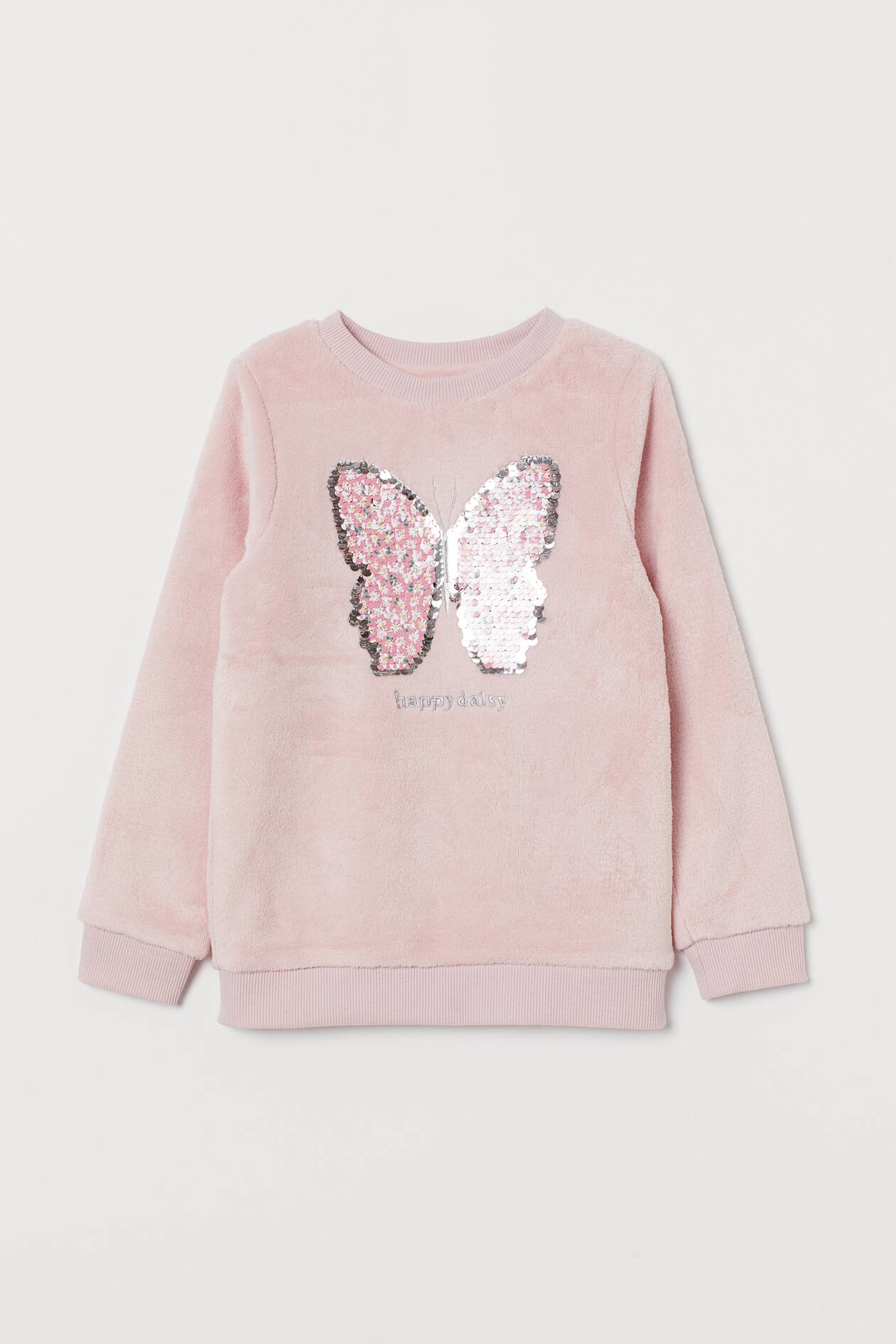 Fleece Top with Sequins - Round Neck - Long sleeve - Light pink ...