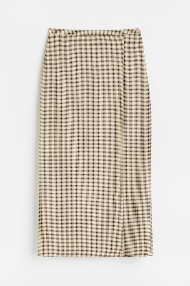 Twill wrapover skirt - Beige/Checked - 1