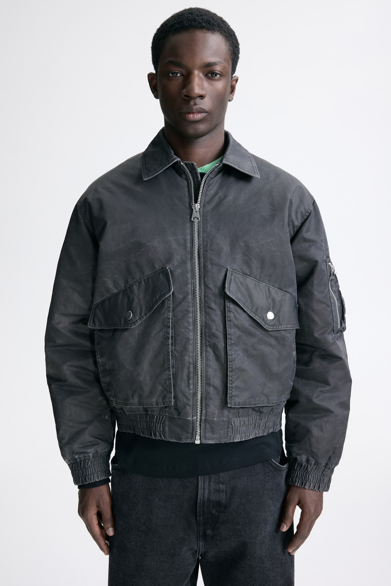 Padded bomber jacket - Black - 1