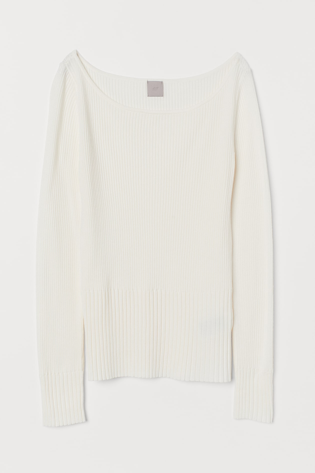 Ribbed top - V-neck - Long sleeve - White - Ladies | H&M GB