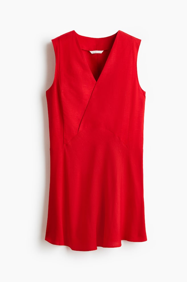 Sleeveless linen-blend dress - Red/Green - 1
