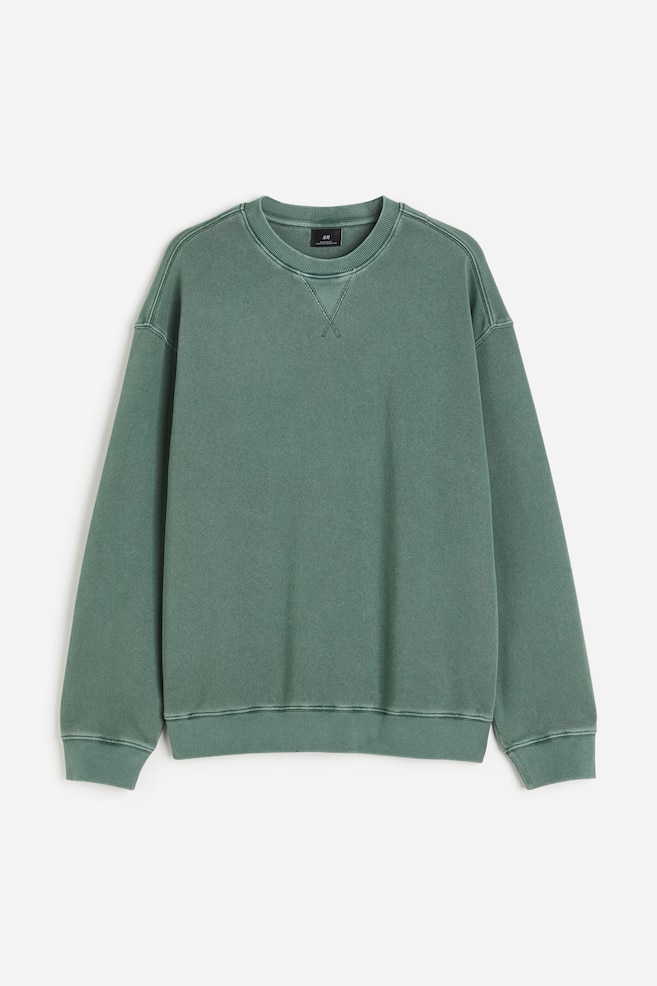 Sweatshirt med tvättad look Relaxed Fit - Grön/Blå - 2