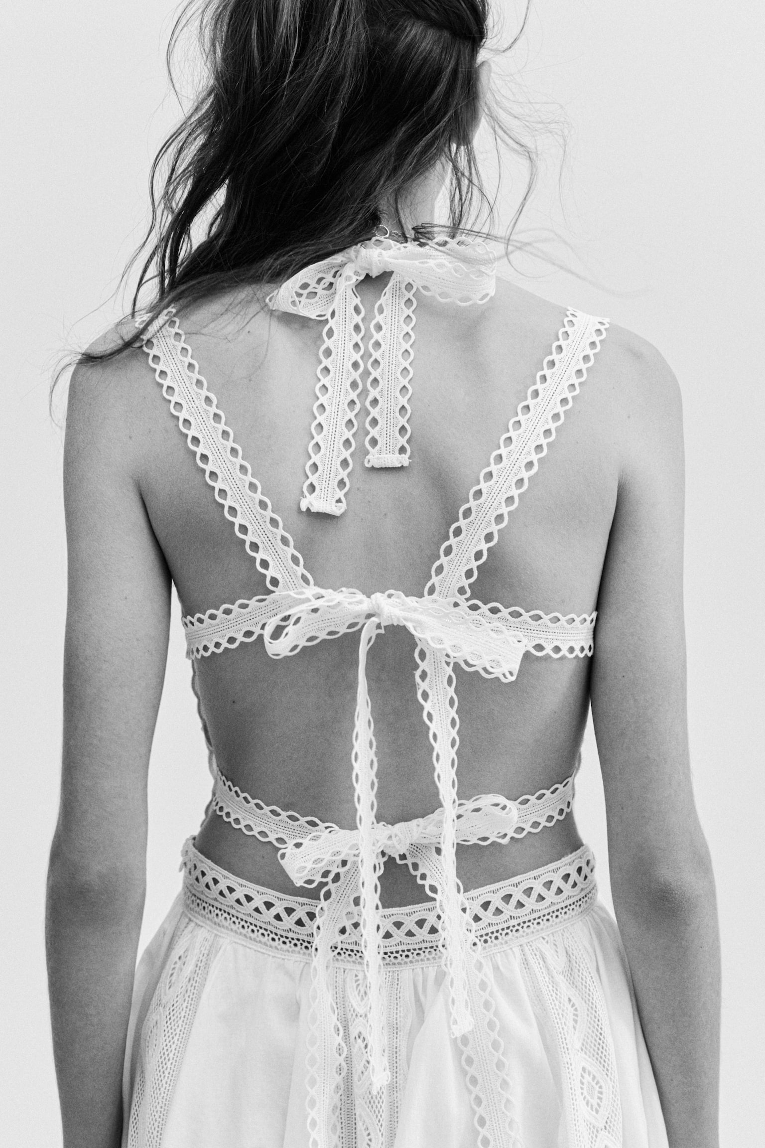 Lace-detail strappy dress - White - 5