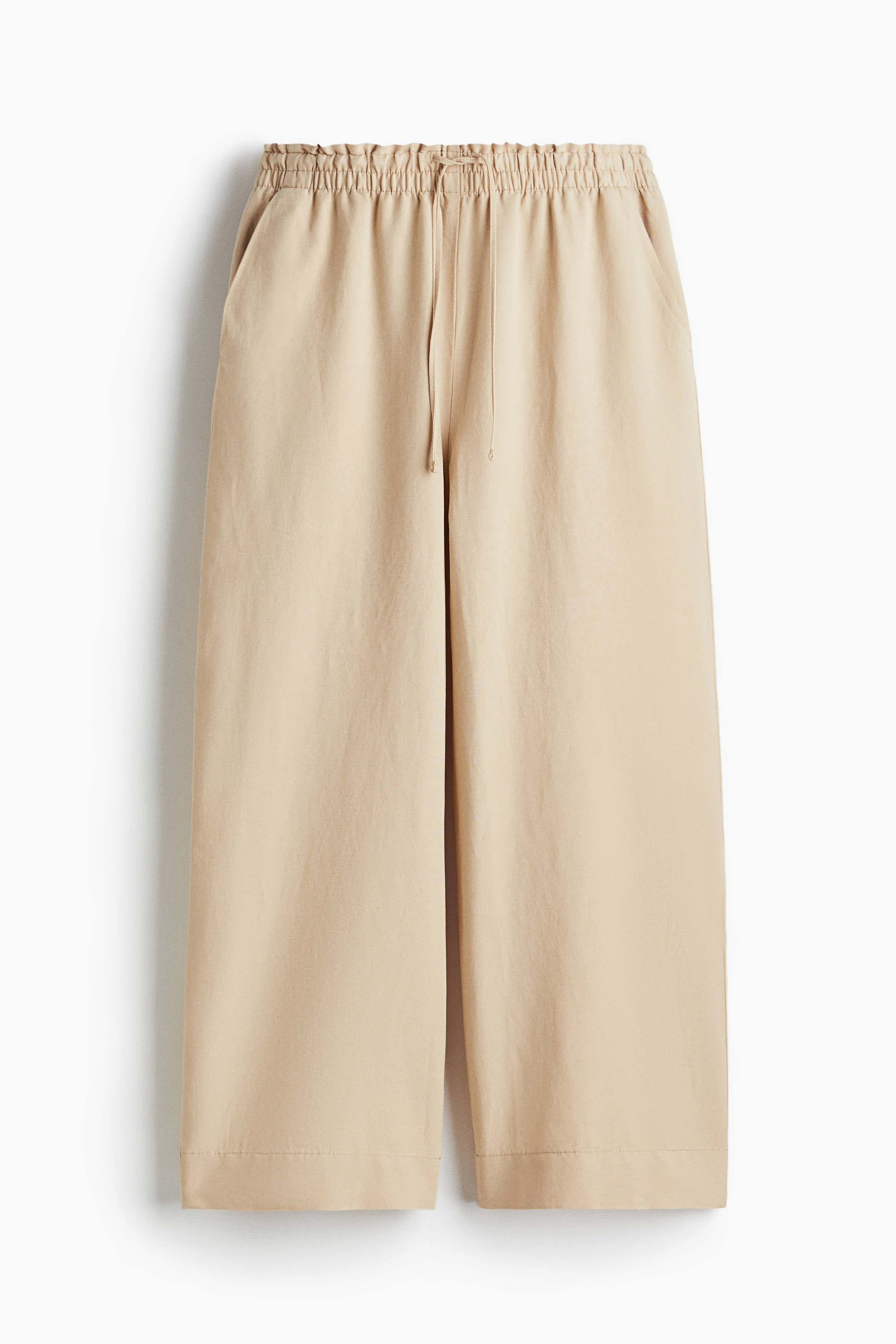 Croppad byxa i linmix - Beige/Ljusblå/Randig/Svart/Ljusbeige/Marinblå/Vit