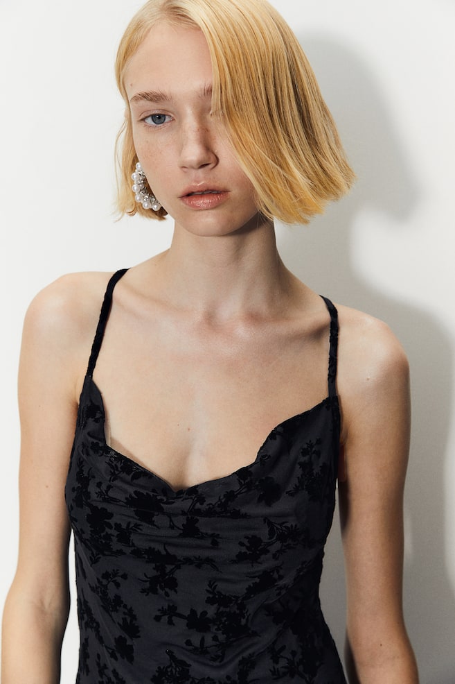 Jacquard-mesh Slip Dress - Black/floral - 5