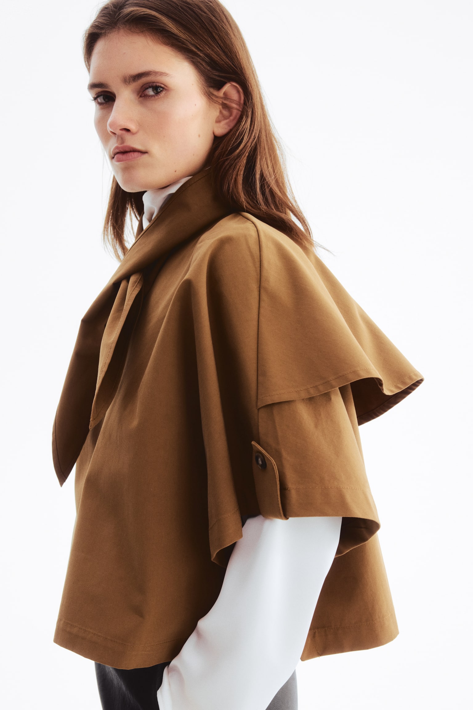 Scarf-detail trench cape - Dark beige/Light beige - 6