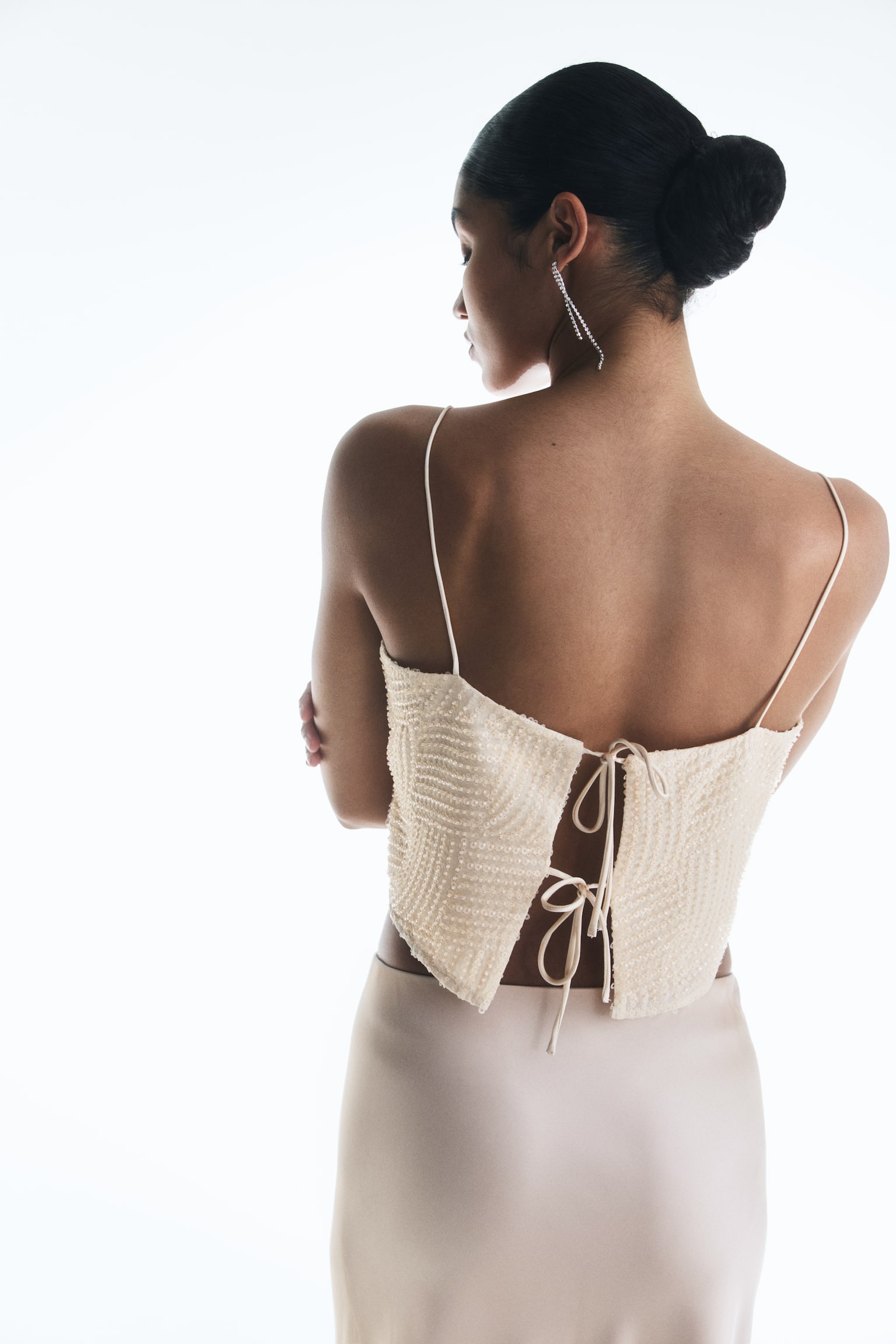 Decorative Detail Cropped Top - Light beige/White - 6