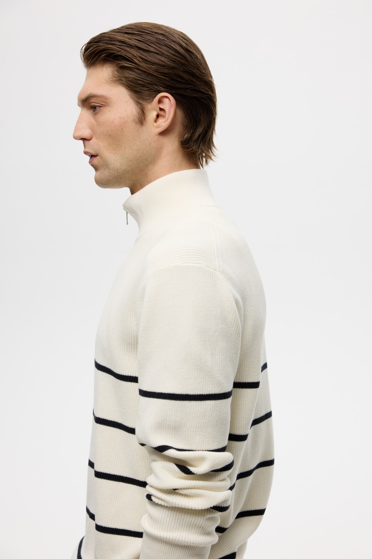 Regular Fit Zip-top jumper - Cream/Striped/Brown/White/Navy blue/Navy blue/Striped - 3