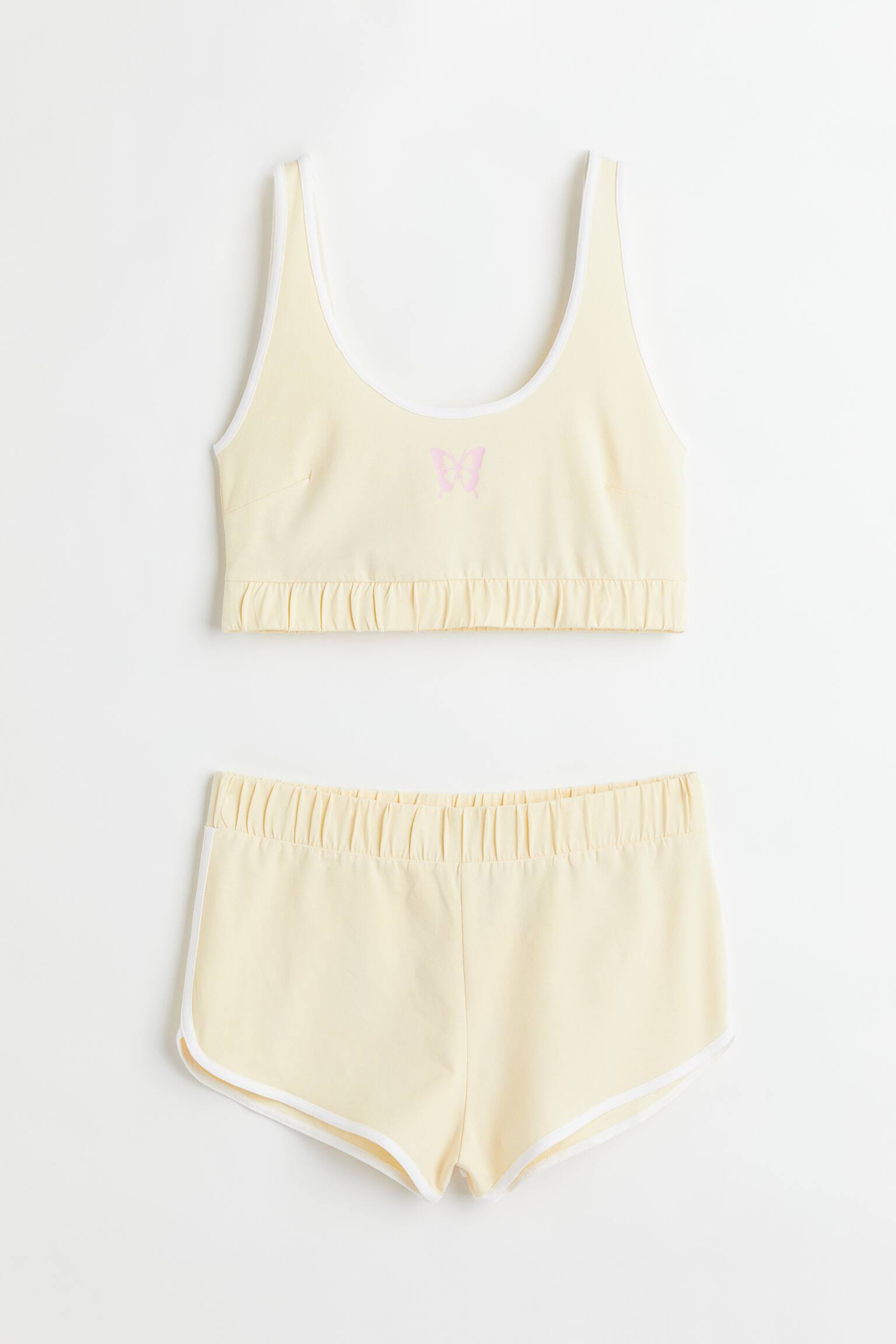 2-piece top and shorts set - Light yellow