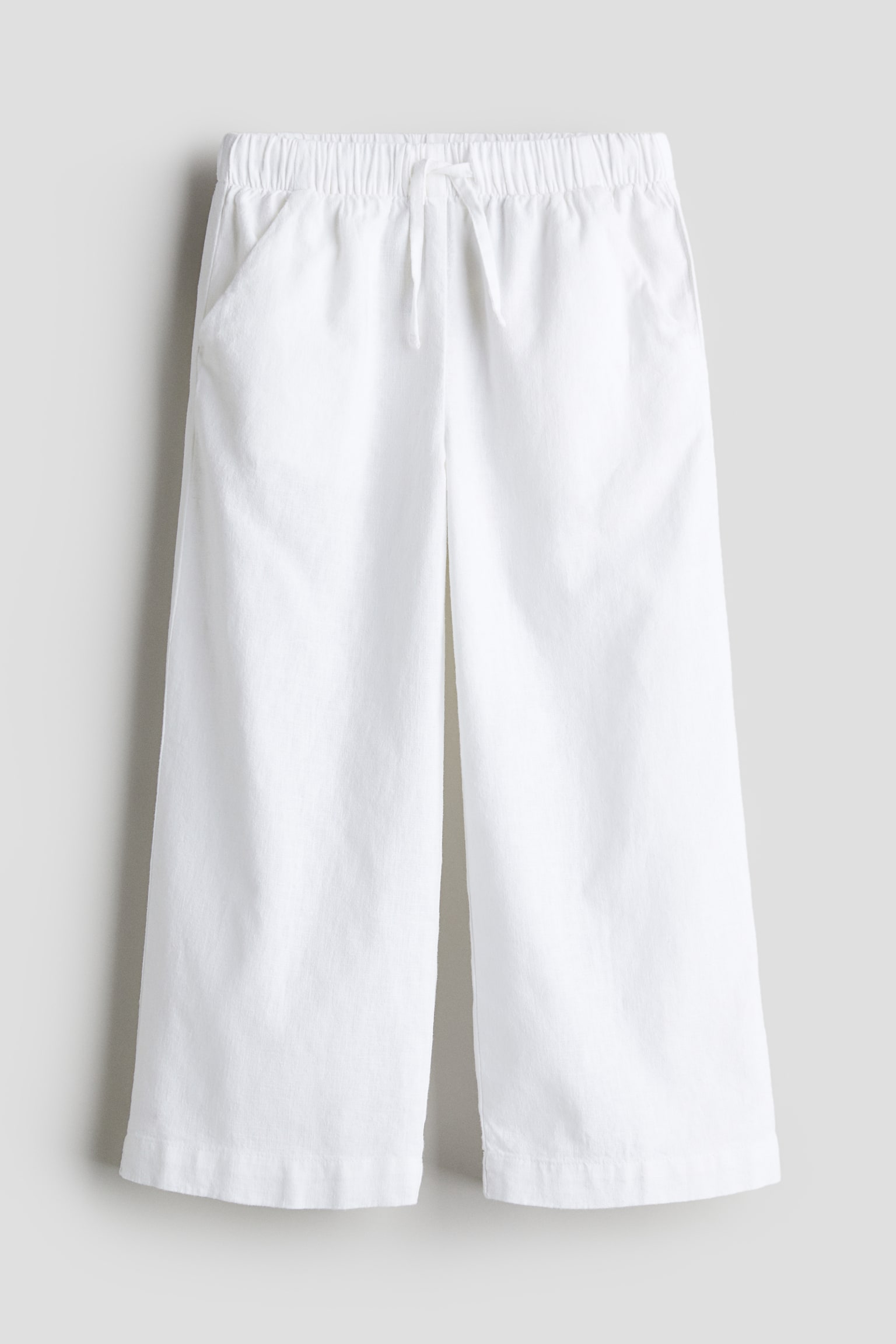 Wide Linen Blend Pull On Pants - White - 1